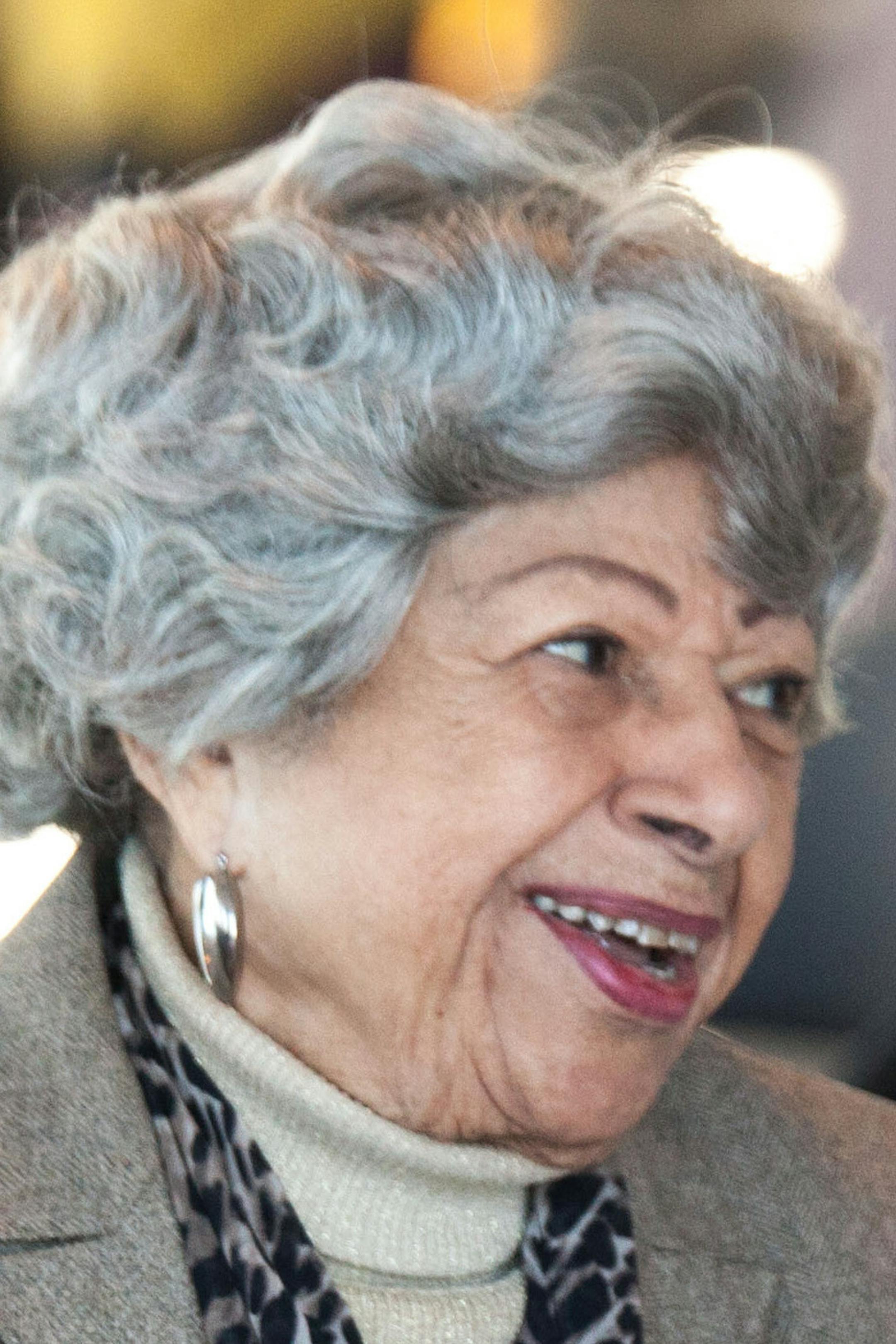 In a Feb. 27, 2015 photo provided by the Kentucky Office of the Secretary of State, Georgia Powers Davis, left, visits with Kentucky Secretary of State Alison Lundergan Grimes during Daughters of Greatness event at the Muhammad Ali Center in Louisville, Ky. Powers, a giant in the fight for civil rights in Kentucky and the first woman and African-American elected to the state Senate, died Saturday, Jan. 30, 2016, at her brother's house in Louisville, Ky., said Raoul Cunningham, Kentucky NAACP pre