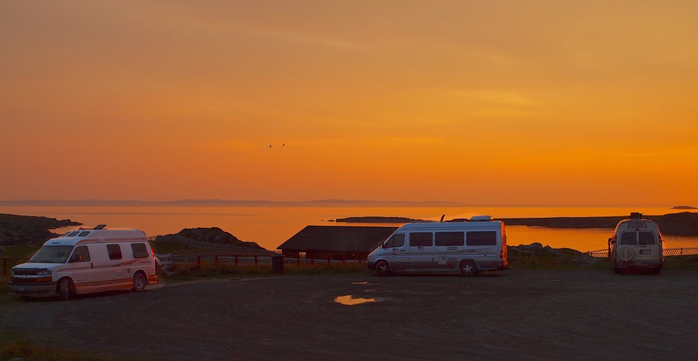 Three Roadtrek RVs -- including one owned by John and Nancy McIntyre of Minneapolis -- camped near Bonavista, Newfoundland in 2012.