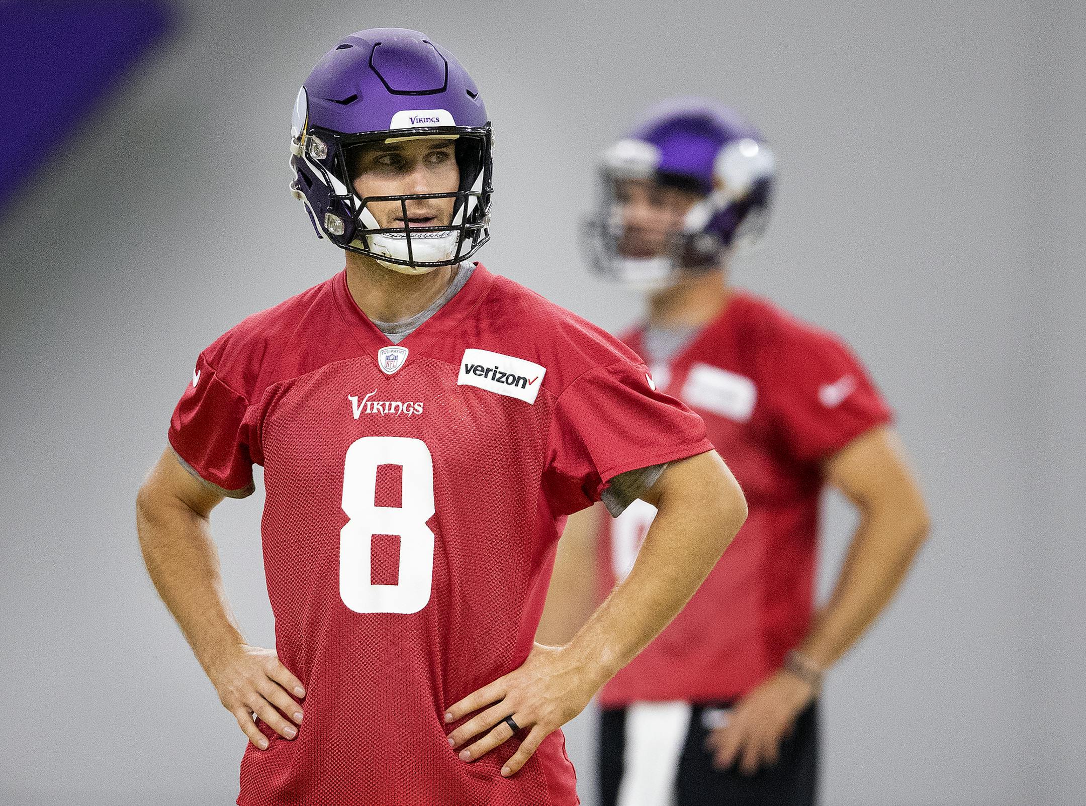 Minnesota Vikings quarterback Kirk Cousins (8). ] CARLOS GONZALEZ &#xef; cgonzalez@startribune.com &#xf1; May 30, 2018, Eagan, MN, NFL, Minnesota Vikings OTA's