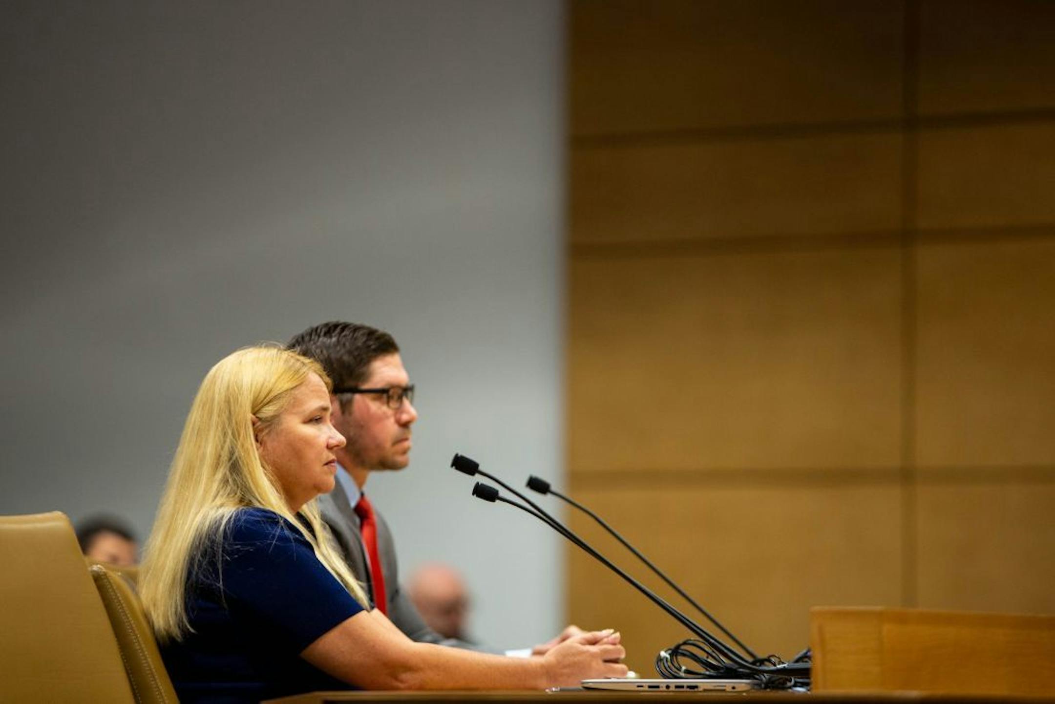 Human Services Program Consultant Fay Bernstein speaks during a senate hearing about recent events in the Minnesota Department of Human Services at the Minnesota Senate Building Tuesday, August 13, 2019.