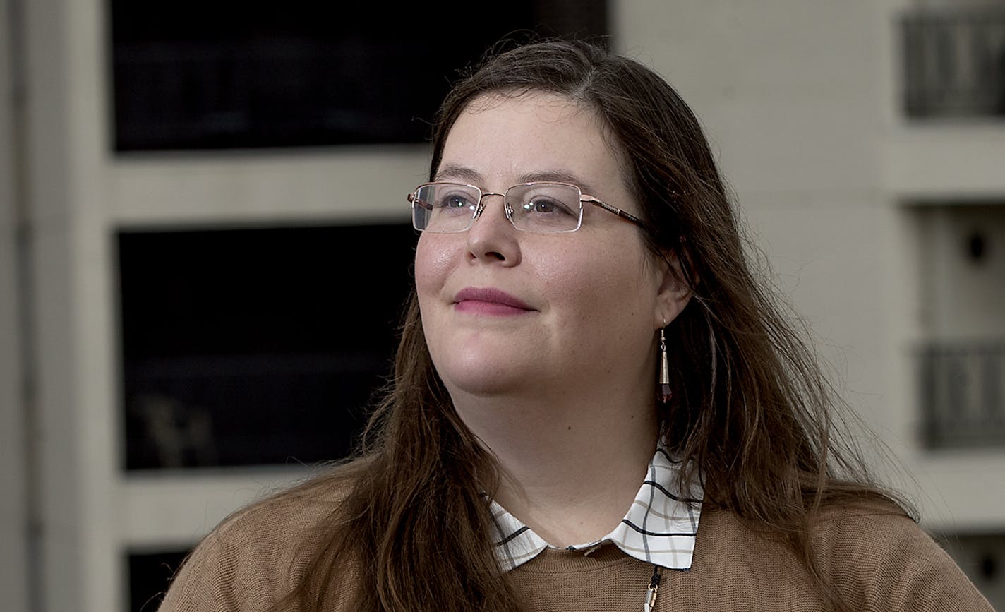 Dr. Meaghan Johansen stood before the Naomi Family Center run by the Union Gospel Mission, Tuesday, September 18, 2018 in St. Paul, MN. The Union Gospel Mission Twins Cities, which runs emergency homeless shelters in St. Paul, has for the first time in its history hired a licensed psychologist and opened a full time in-house mental health clinic. Psychologist Meaghan Johansen is treating homeless men, women and children at the mission's location. ] ELIZABETH FLORES &#xef; liz.flores@startribune.