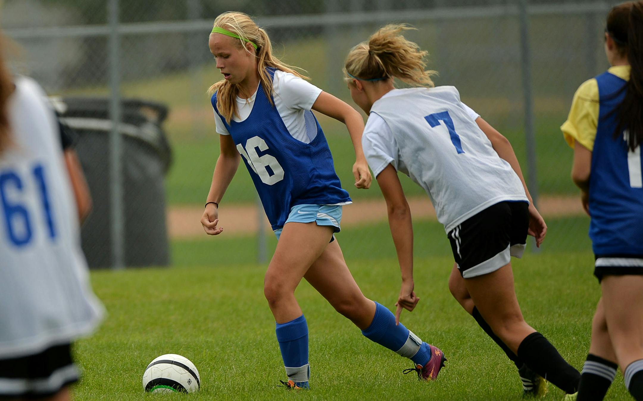Anni Christenson prepared to kick the ball during the Eagan girls soccer team practice at Eagan High School in Eagan, Minn. on Monday August 17, 2015. ] RACHEL WOOLF · rachel.woolf@startribune.com