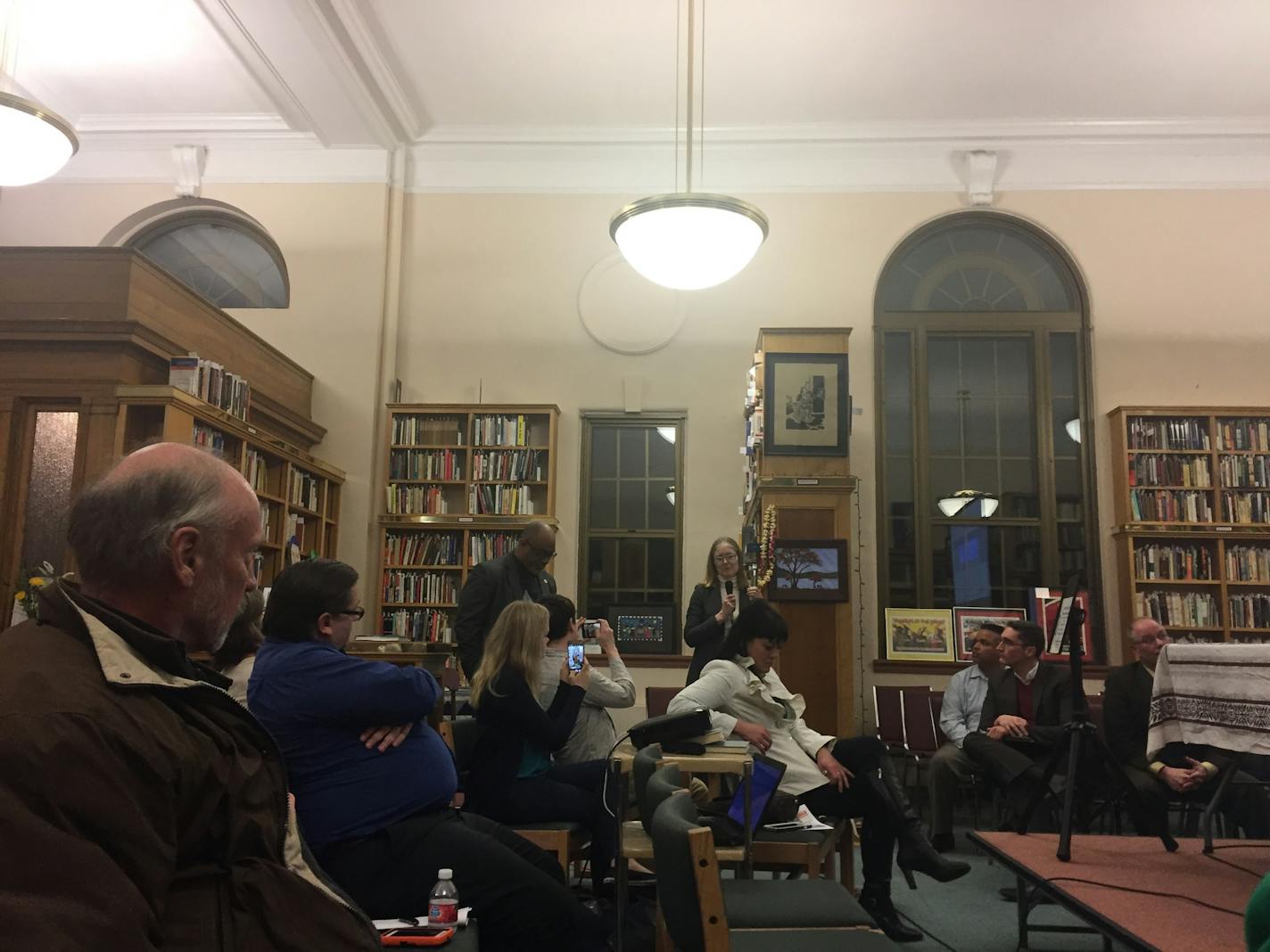 St. Paul mayoral candidate Elizabeth Dickinson discusses ranked-choice voting at a town hall meeting Wednesday.