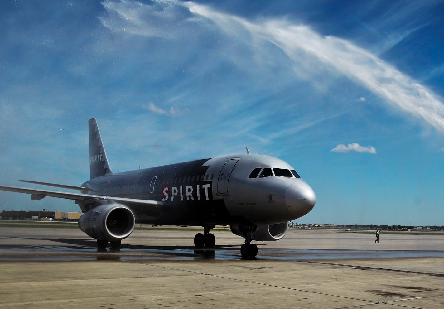 In this file photo, a Spirit Airlines jet arrives at MSP from Chicago.