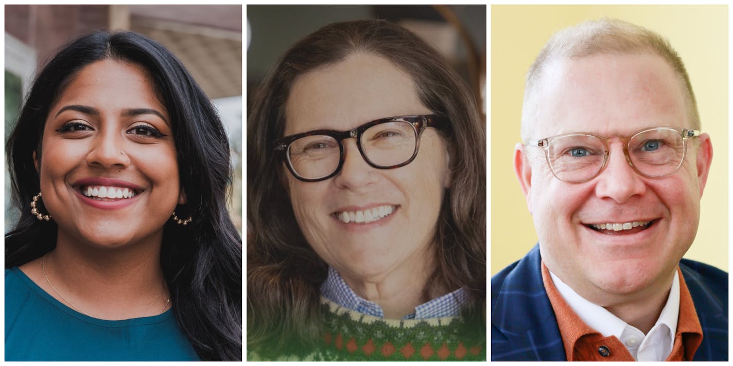 Minneapolis City Council 12th Ward candidates are, from left, Aurin Chowdhury, Nancy Ford and Luther Ranheim.