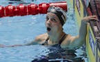 United States' Regan Smith reacts after her women's 200m backstroke semifinal at the World Swimming Championships in Gwangju, South Korea, Friday, Jul