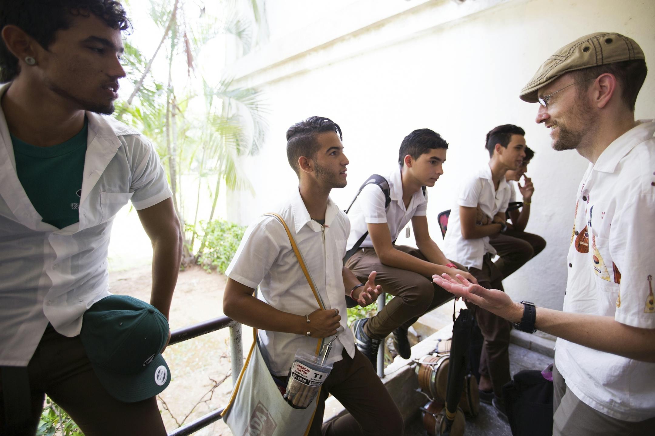 Minnesota Orchestra percussionist Brian Mount talks with students at the Escuela Nacional de Musica in Havana, Cuba on Thursday, May 14, 2015.