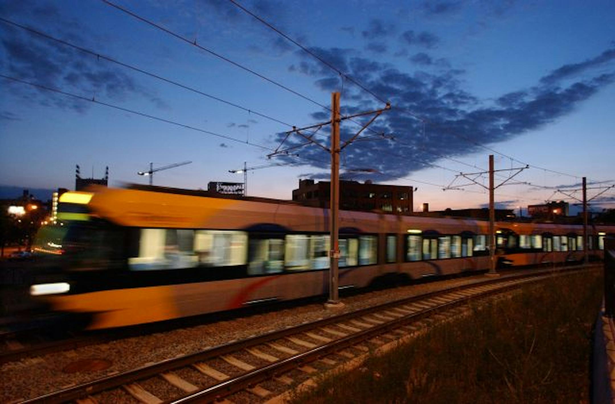 The Federal Transit Administration has cleared the way for the Central Corridor light-rail line between downtown St. Paul and Minneapolis to proceed to a final design phase. Hiawatha light-rail trains, shown above, have been running between downtown Minneapolis and the Mall of America for more than five years.