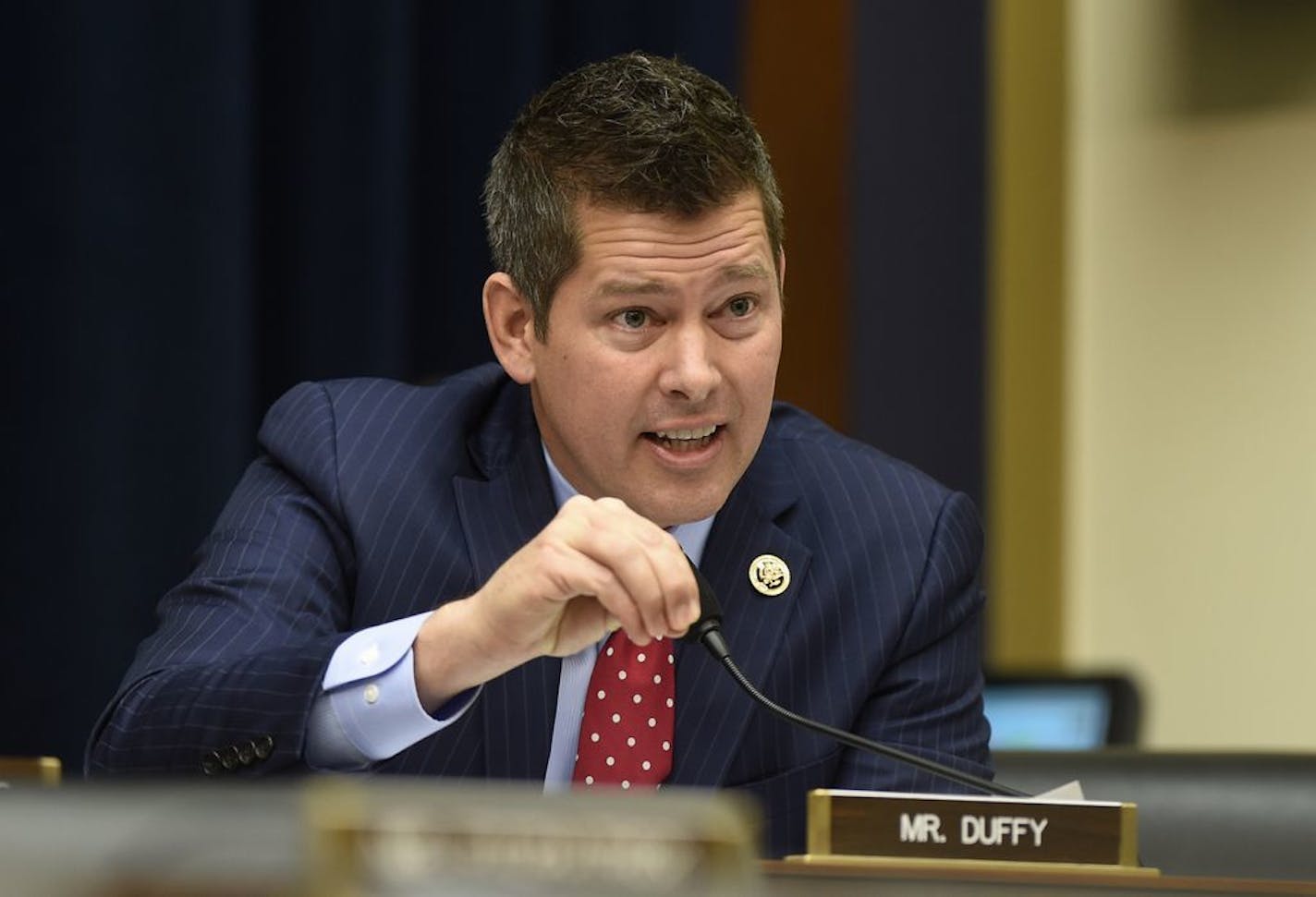 House Financial Services Committee member Rep. Sean Duffy, R-Wis. questions Federal Reserve Board Chair Janet Yellen as she testified on Capitol Hill in Washington, Wednesday, Feb. 10, 2016, during the committee's hearing on monetary policy and the state of the economy.