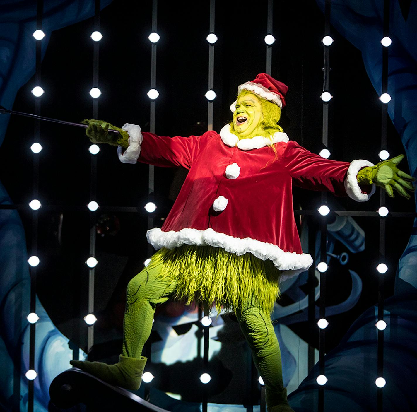 Reed Sigmund as the Grinch in "Dr. Seuss' How the Grinch Stole Christmas!" at Children's Theatre Company.
credit: Dan Norman