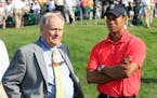 Jack Nicklaus, left, and Tiger Woods in 2012.