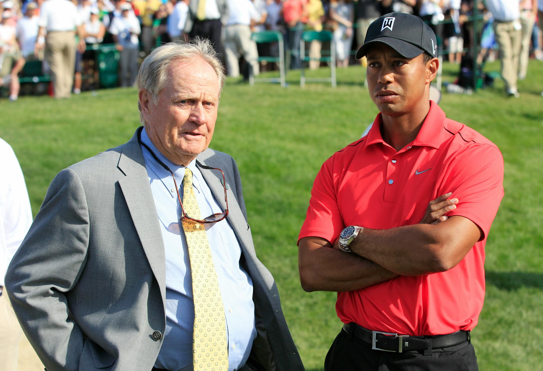 Jack Nicklaus, left, and Tiger Woods in 2012.