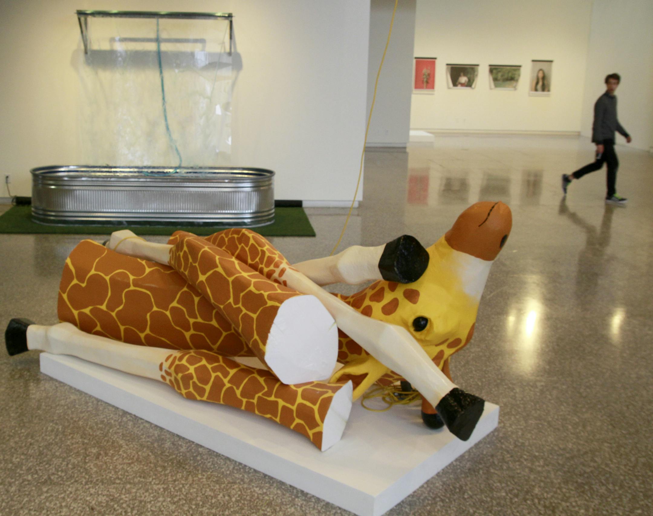 Jerome Fellowship Exhibition, winners work displayed at MCAD includes a dissassembled giraffe ( foreground) and a 'waterfall' by Robin Schwartzman ] Tom Sweeney, Star tribune, Minneapolis, MN 10/03/2014