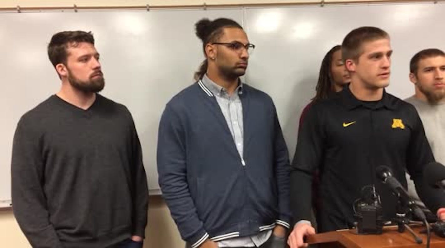 Drew Wolitarsky read a statement on behalf of the Gophers football team Saturday morning, calling off the boycott and announcing plans to begin preparation for the Holiday Bowl.