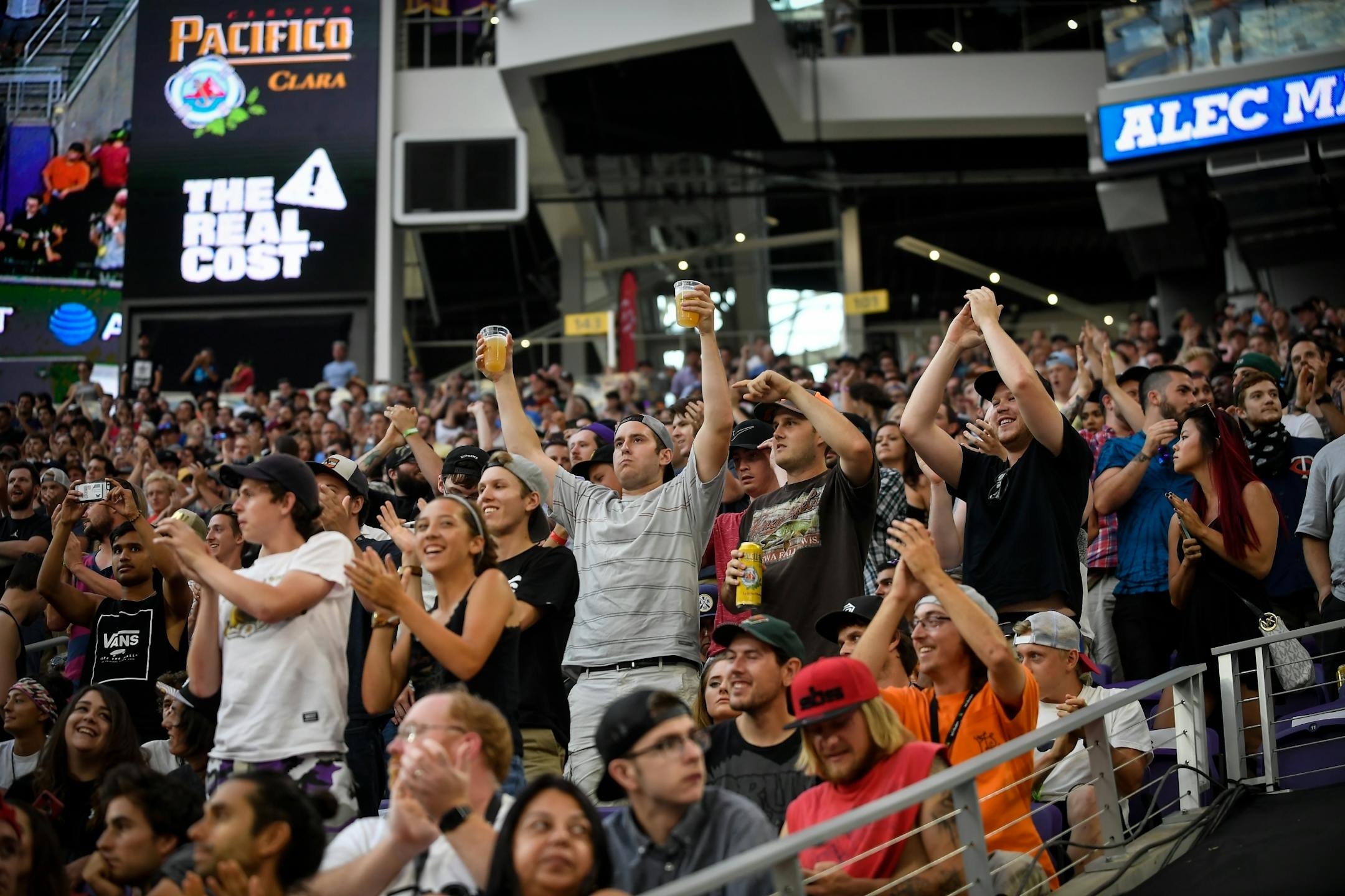 Fans cheered for Rochester's Alec Majerus before one of his runs in the skateboarding street finals Saturday.