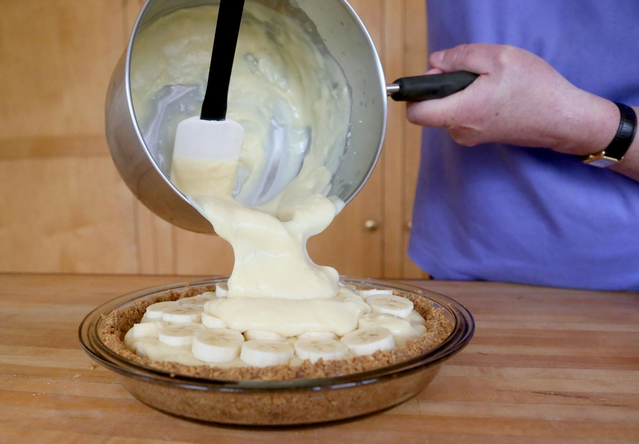 Banana Cream Pie, step by step process for making crust and custard Friday, April 10, 2015, in Edina, MN.