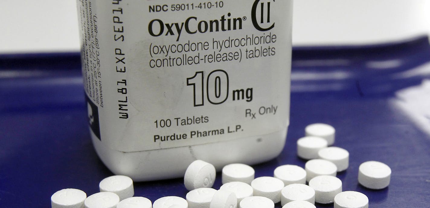 FILE - This Feb. 19, 2013, file photo shows OxyContin pills arranged for a photo at a pharmacy in Montpelier, Vt. Purdue Pharma, the maker of the prescription opioid painkiller OxyContin. Purdue said Monday, March 4, 2019, that it has asked a Massachusetts court to throw out a lawsuit filed by the state's attorney general that accuses the company, its owners and top executives of deceiving patients and doctors about the risks of opioids. (AP Photo/Toby Talbot, File)