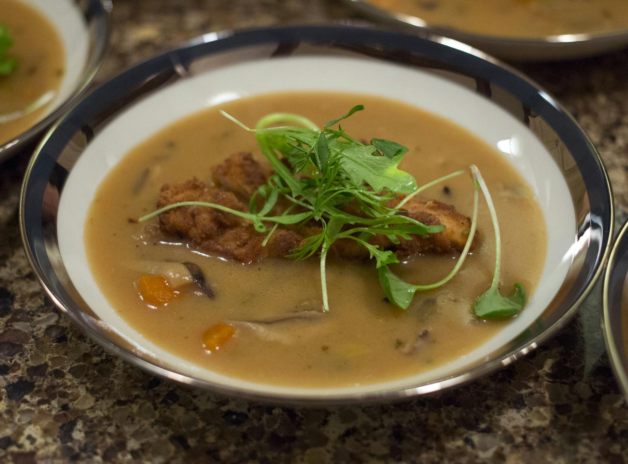 Wild Rice Coup with Grouse Nuggets. Chef Jim Kyndberg prepared a wild game feast for Outdoor TV personality Ron Schara and guests. ] BRIAN PETERSON • brianp@startribune.com Ramsey, MN - 2/25/2015