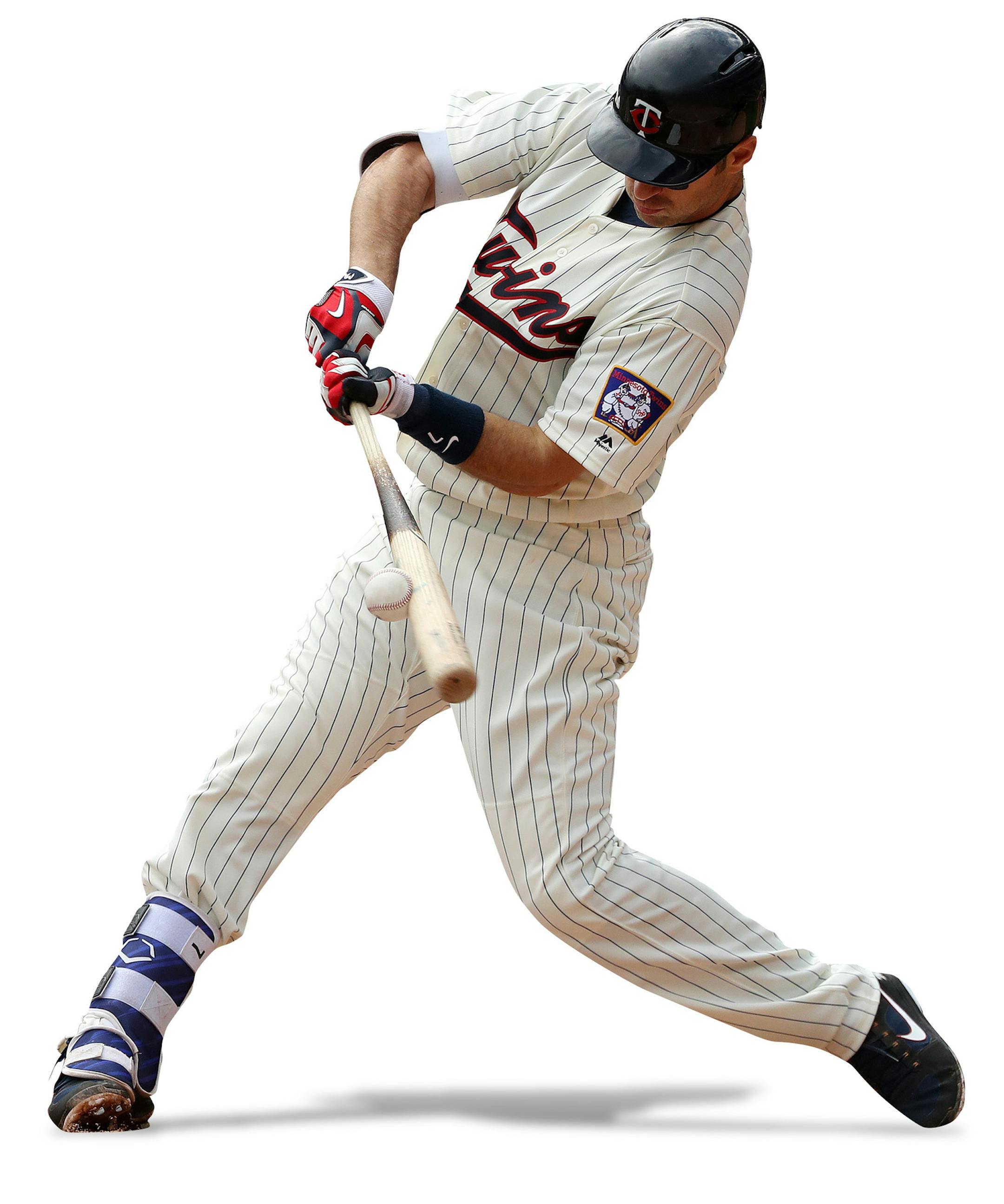 Minnesota Twins first baseman Joe Mauer (7) connected with the ball for a base hit allowing Minnesota Twins designated hitter Robbie Grossman (36) to score in the first inning. ] ANTHONY SOUFFLE ï anthony.souffle@startribune.com Game action from an MLB game between the Minnesota Twins and the Chicago White Sox Saturday, April 15, 2017 at Target Field in Minneapolis. All players on both teams wore number 42 in honor of Jackie Robinson Day. ORG XMIT: MIN1704151408370755