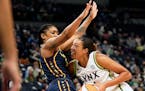 Lynx forward Napheesa Collier drives to the basket while defended by Indiana guard Victoria Vivians on Sunday. The teams played again Friday.