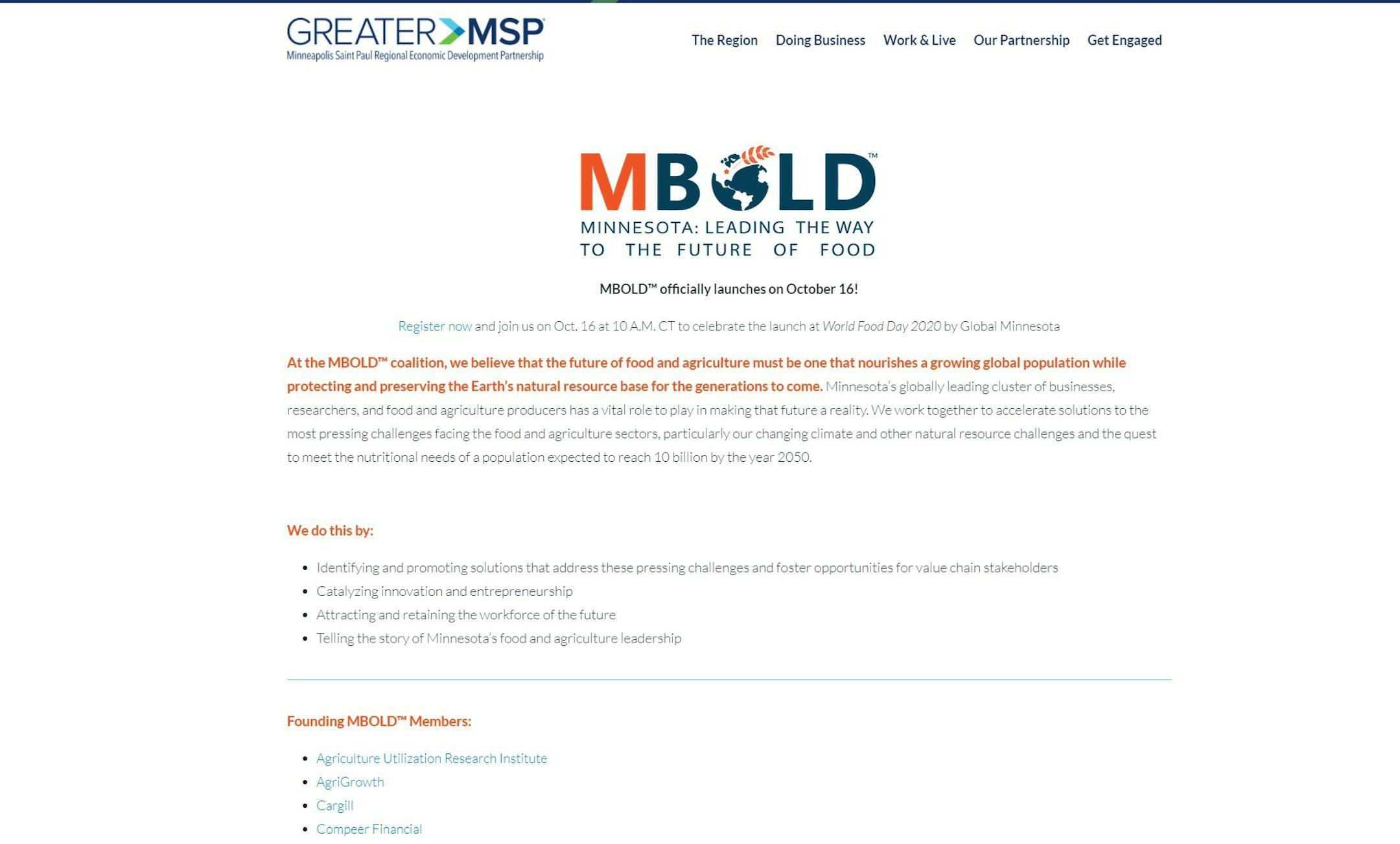 Greater MSP, the regional growth promotion group, helped bring together the MBOLD coalition to promote ideas for sustainable growth in food and agriculture.