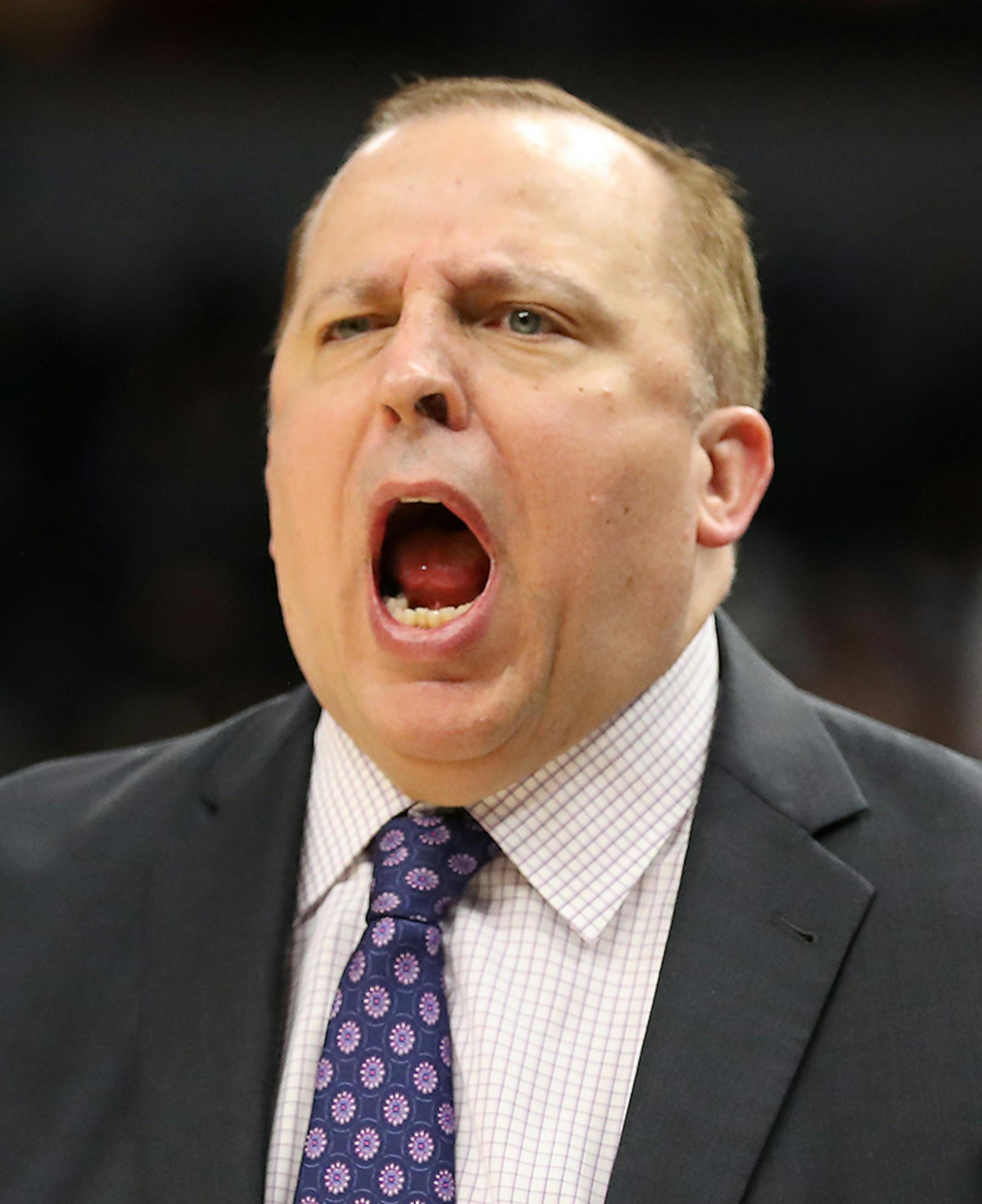 Minnesota Timberwolves head coach Tom Thibodeau yells during the second half. ] LEILA NAVIDI ï leila.navidi@startribune.com BACKGROUND INFORMATION: Minnesota Timberwolves against Orlando Magic at Target Center in Minneapolis on Wednesday, November 22, 2017.
