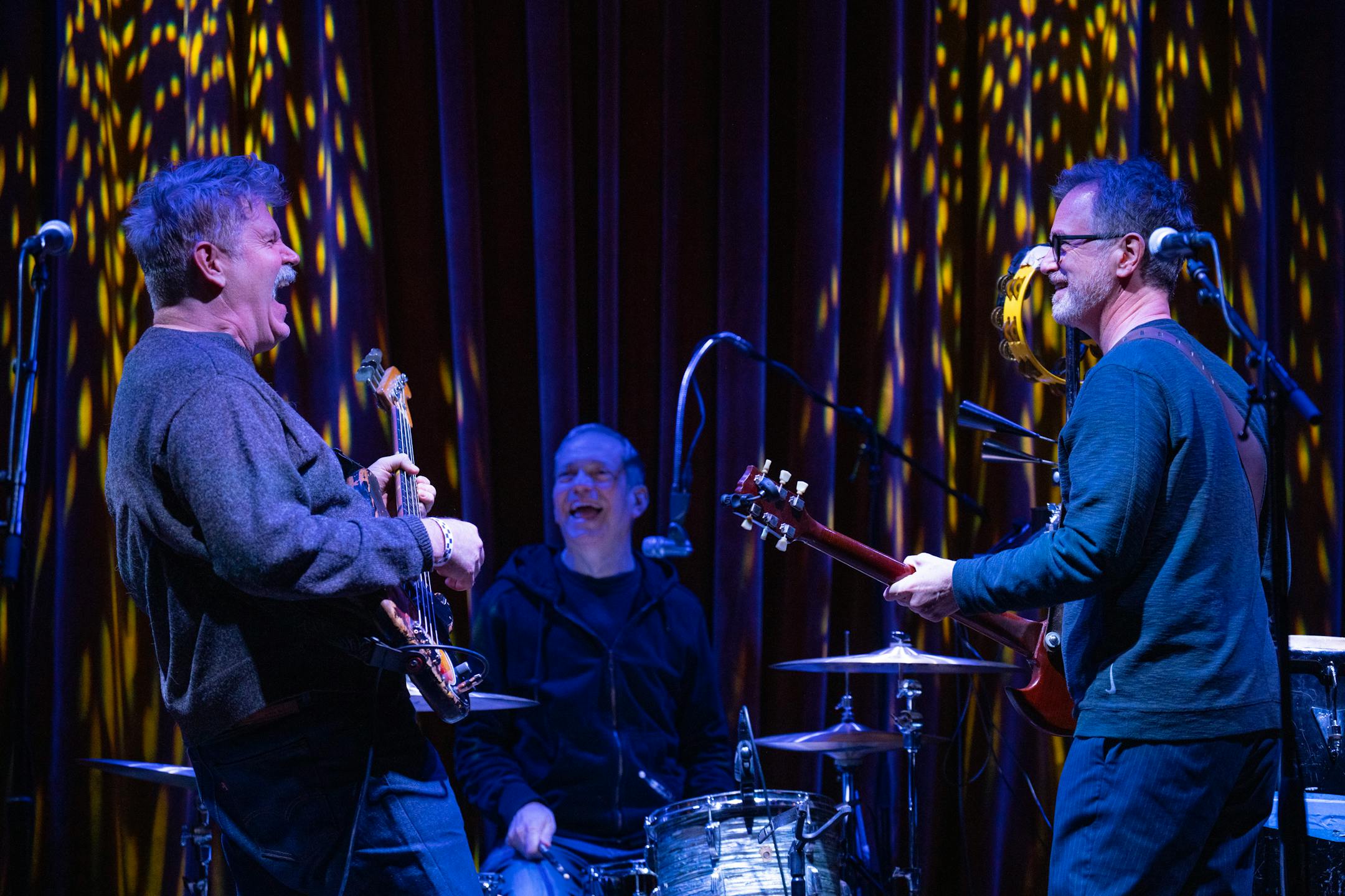 Bassist John Munson, drummer Jacob Slichter, and guitarist and vocalist Dan Wilson, from left, of Semisonic early in their show at Icehouse in Minneapolis Wednesday night. Locally beloved rockers Semisonic warmed up for their two very sold-out concerts at First Ave. this weekend with a Wednesday night, January 25, 2023 show in the more intimate Icehouse space in Minneapolis. ] JEFF WHEELER • jeff.wheeler@startribune.com