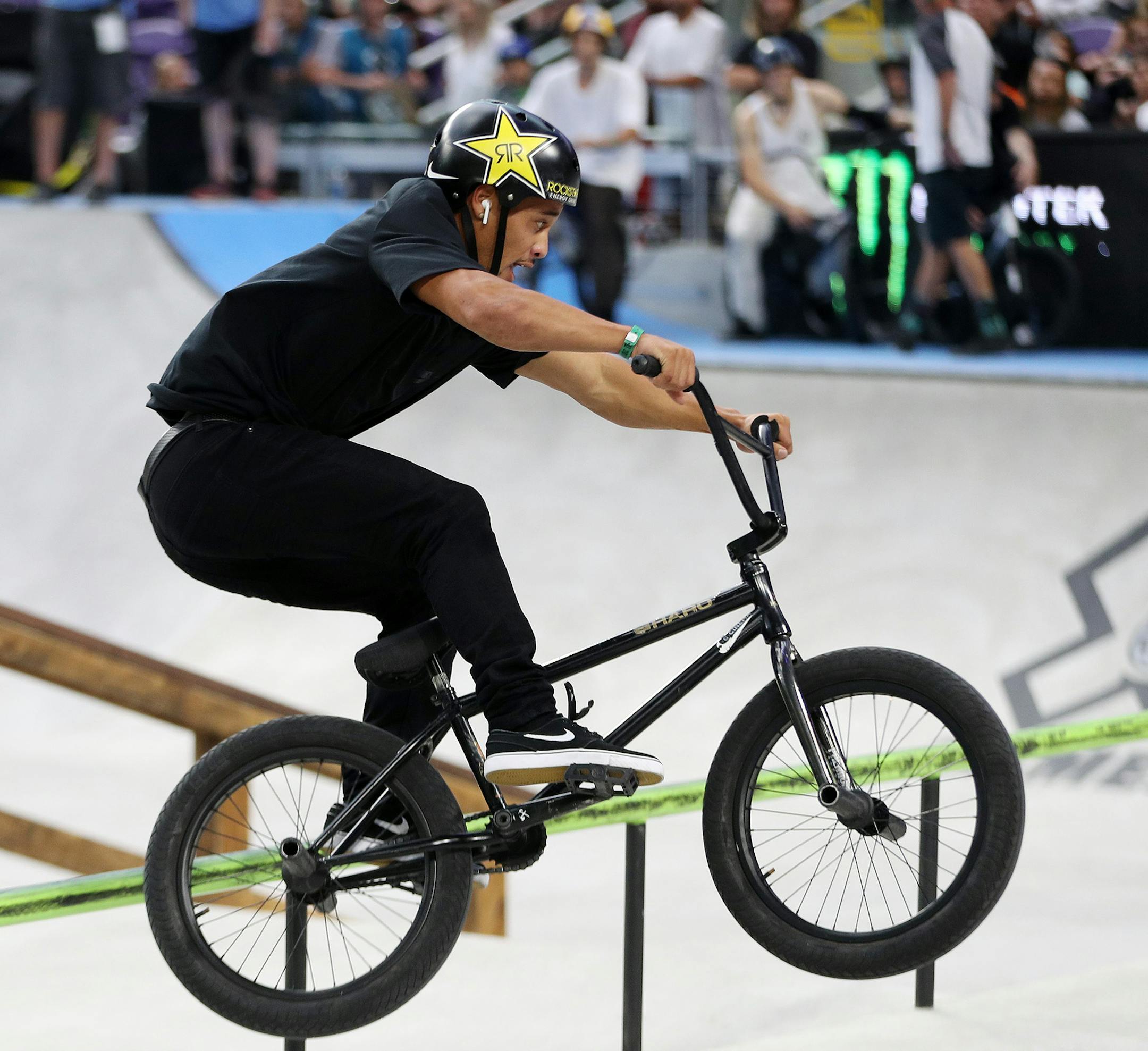 Chad Kerley competed in the BMX Street Final Friday. ] ANTHONY SOUFFLE ï anthony.souffle@startribune.com Athletes competed in the annual XGames Friday, July 20, 2018 at U.S. Bank Stadium in Minneapolis.