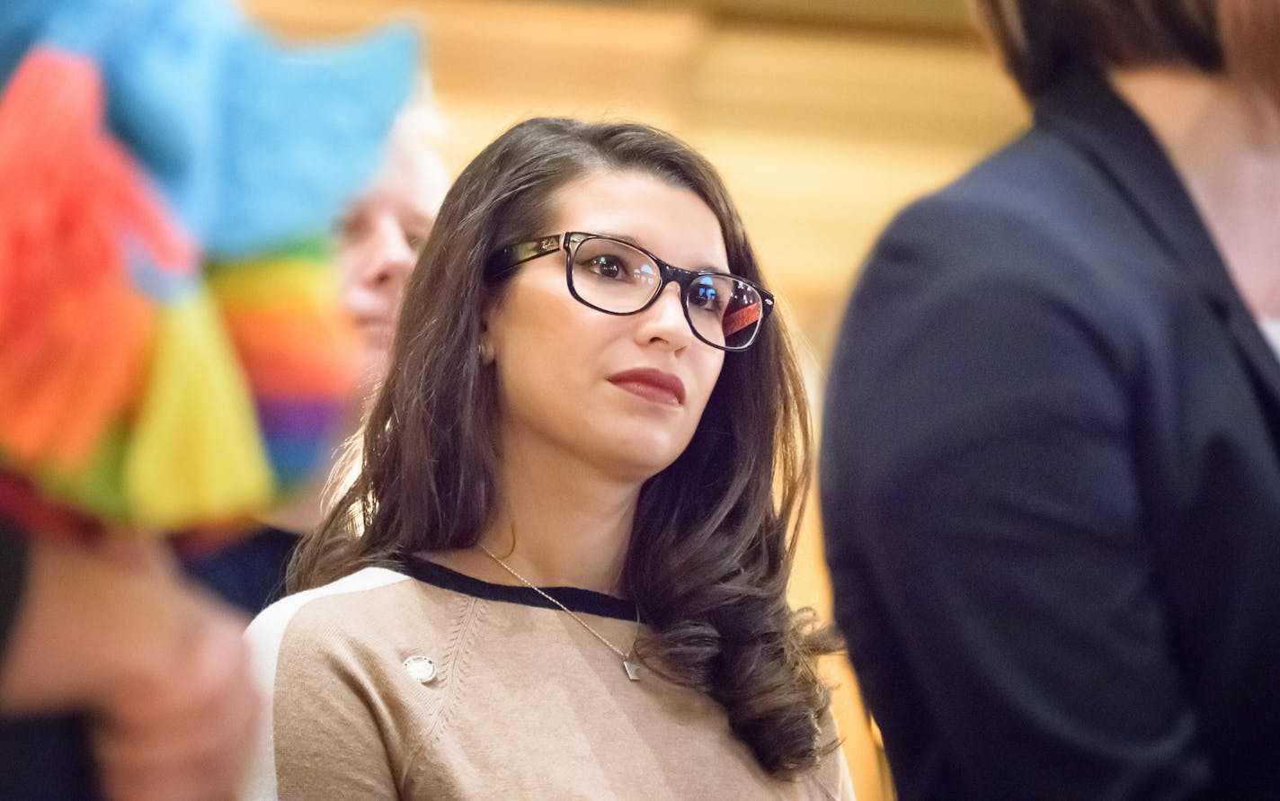 Rep. Erin Maye Quade, DFL-Apple Valley, in a November 2017 photo. She is holding a 24-hour sit-in on the Minnesota House floor to protest the lack of action on gun legislation this year.