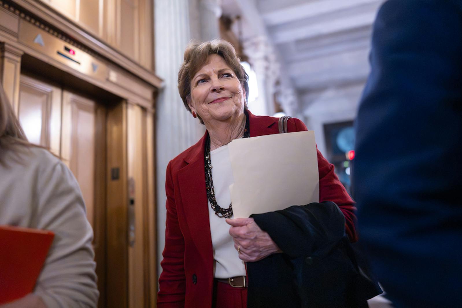 Sen. Jeanne Shaheen, D-N.H., arrives at the chamber as the Senate works to bring the longest government shutdown in U.S. history to an end after a bipartisan compromise, at the Capitol in Washington, Monday, Nov. 10, 2025.