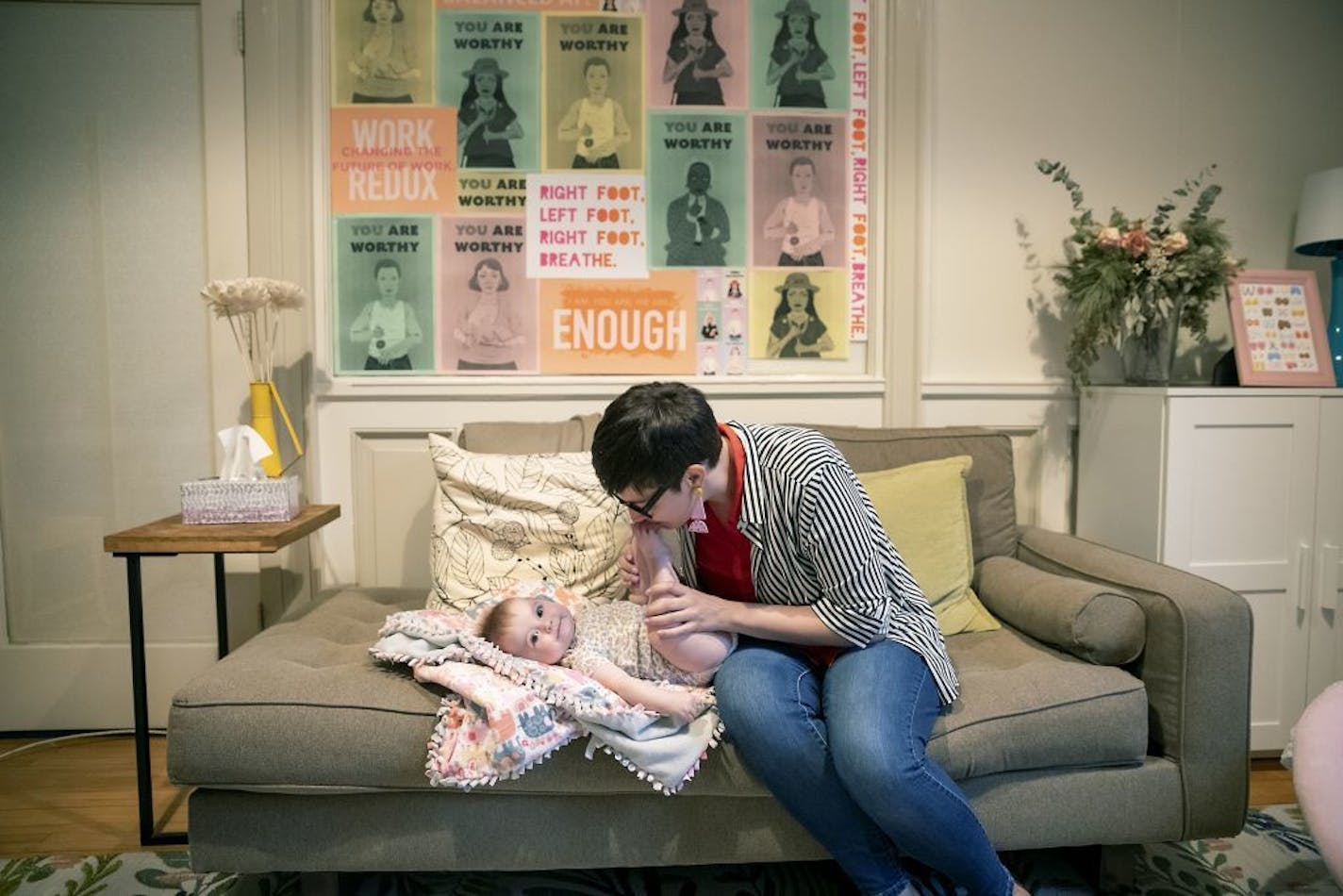 Jamie Millard, Executive Director of Pollen Midwest, spent time with her 6-month-old daughter Dani in the nursing room as she waited for her co-worker to end a call to begin a meeting at Pollen, Thursday, June 27, 2019 in Minneapolis, MN.