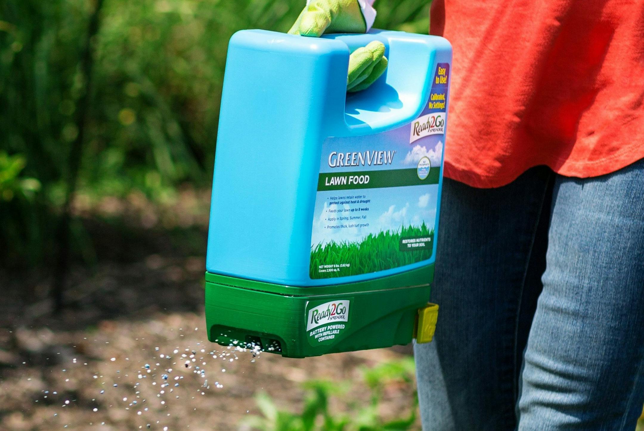 The Ready2Go Spreader is a handheld, battery-operated lawn spreader designed for small spaces. (Akron Beacon Journal/MCT) ORG XMIT: 1149006