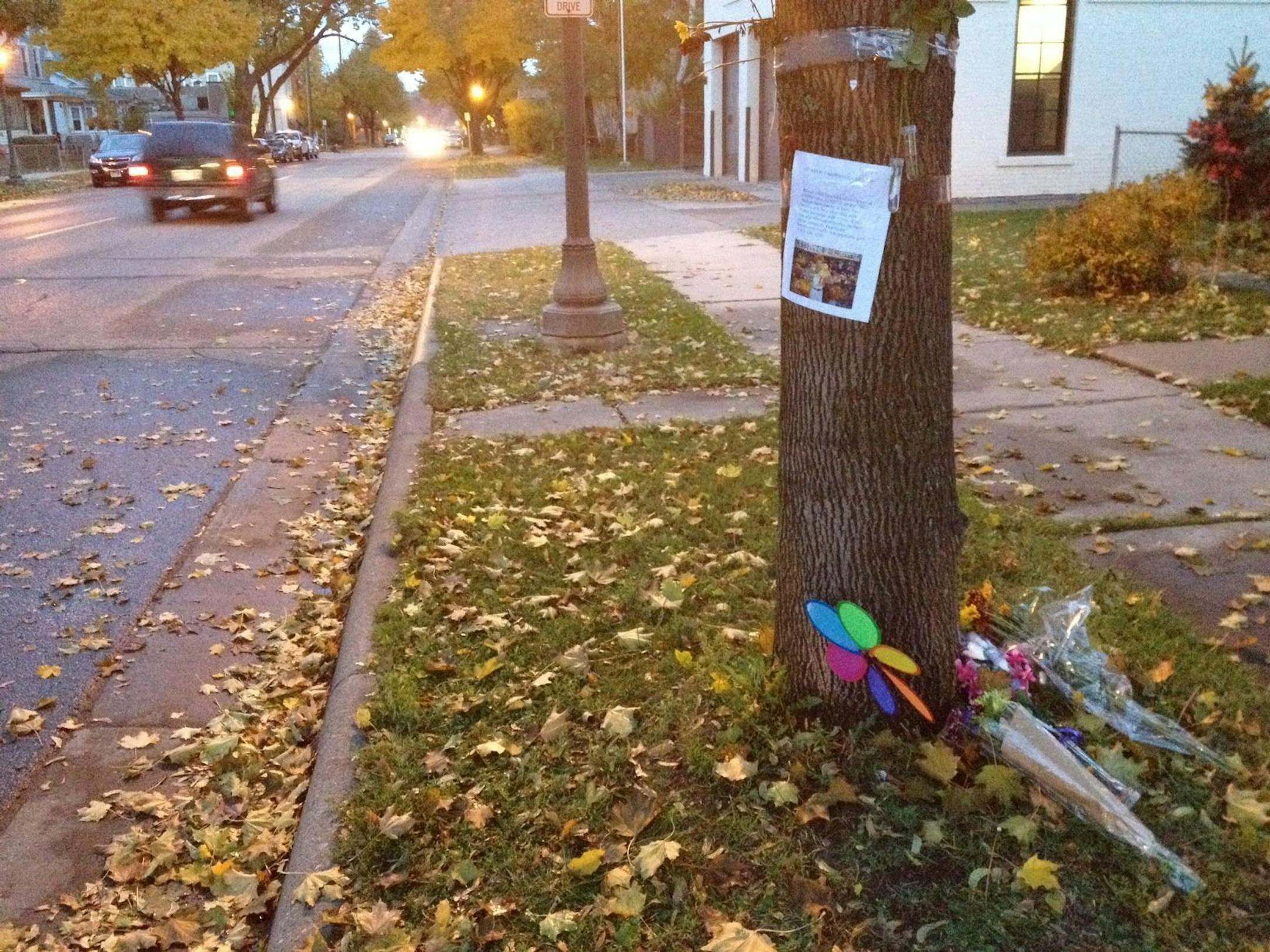 A memorial of flowers was created near where Therese Klotz was hit on the 700 block of Randolph Avenue in St. Paul.