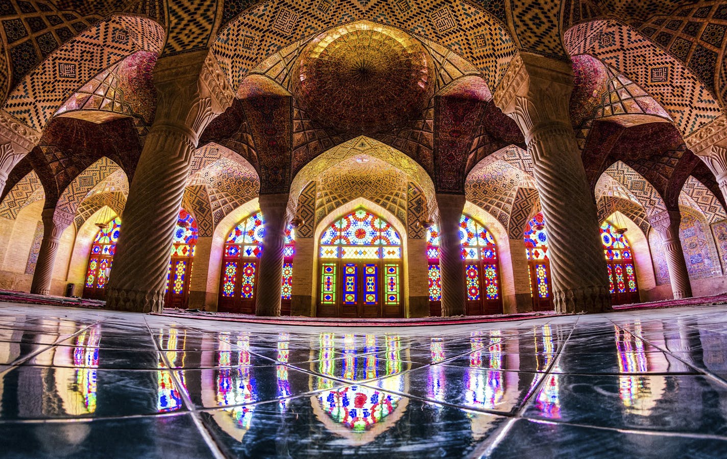 Nasir al-Mulk Mosque in Shiraz, Iran, dazzles with its many hues.