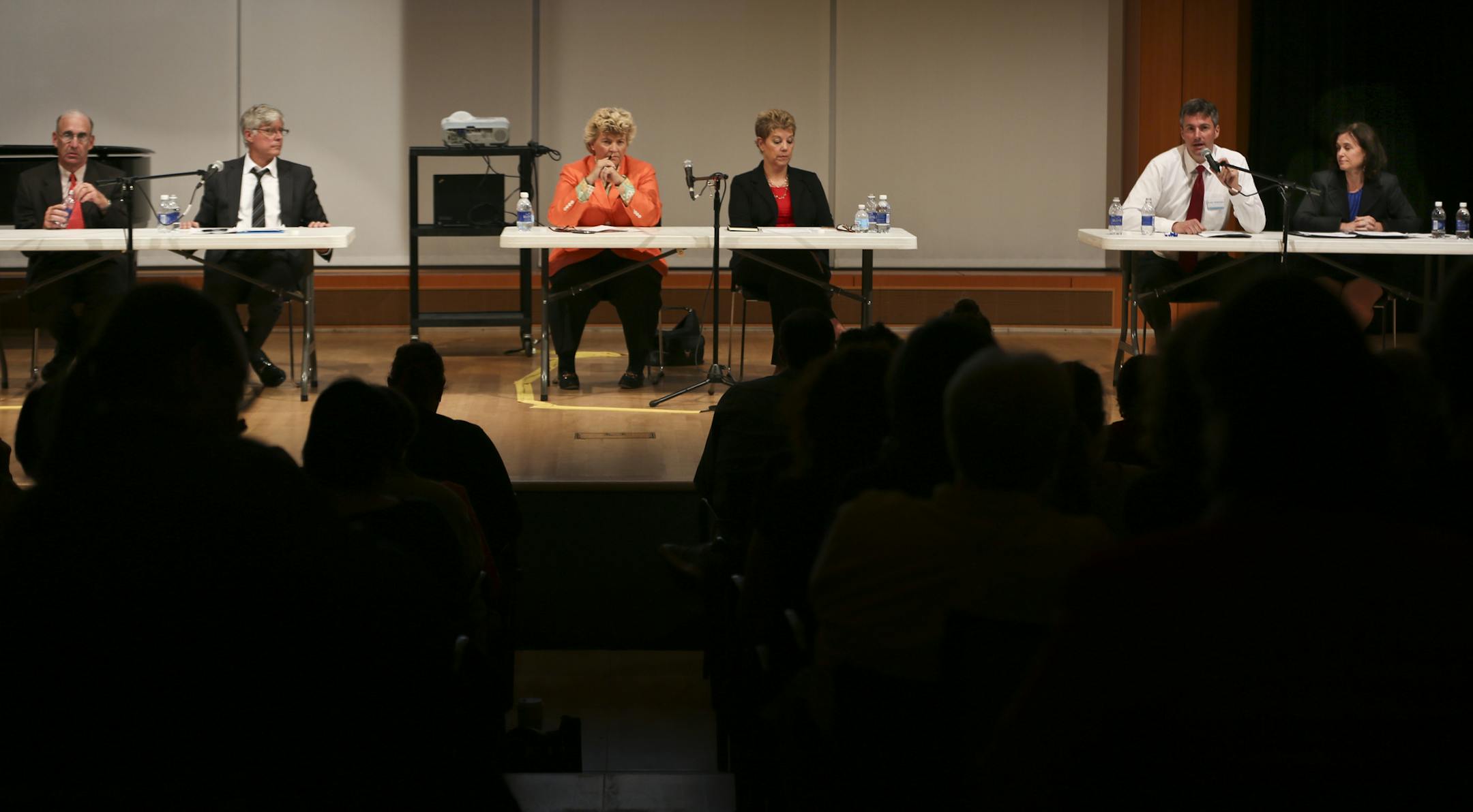 A mayoral forum based on the arts was held with several candidates for mayor of Minneapolis at the MacPhail Center in Minneapolis, Minn., on Thursday, September 12, 2013. Candidates from the left; Bob Fine, Mark Andrew, Stephanie, Woodruff, Jackie Cherryhomes, Cam Winton, and Betsy Hodges. ] (RENEE JONES SCHNEIDER • reneejones@startribune.com)