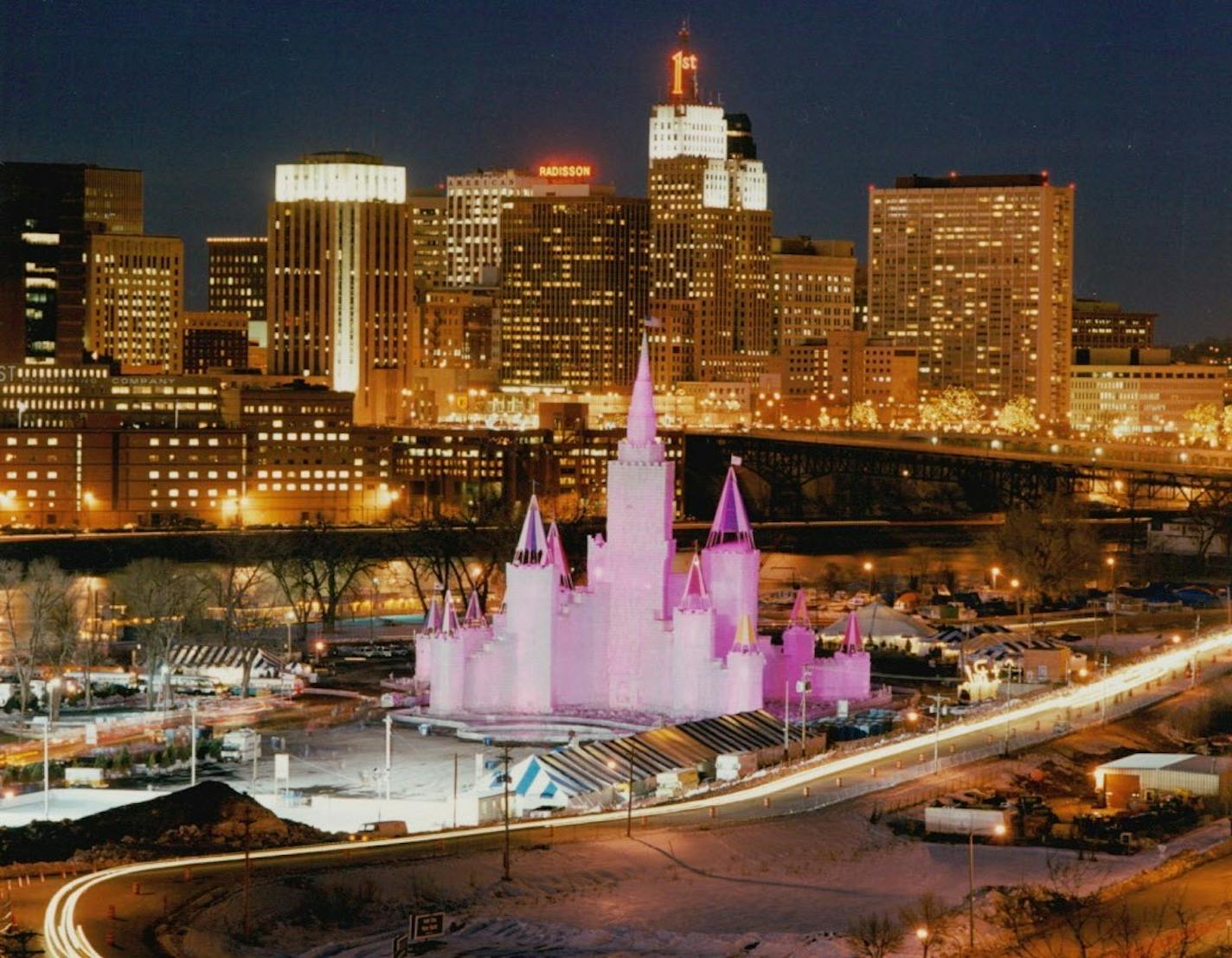 In 1992, the Winter Carnival Pepsi Ice Palace drew visitors to Harriet Island in St. Paul.