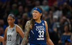 Seimone Augustus during a Minnesota Lynx game in 2018. The former WNBA star is now an assistant  coach with the Los Angeles Sparks.