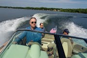 Winnebago Industries CEO Mike Happe drove the company’s Chris-Craft Launch 25 GTe electric concept boat in Prior Lake in June.