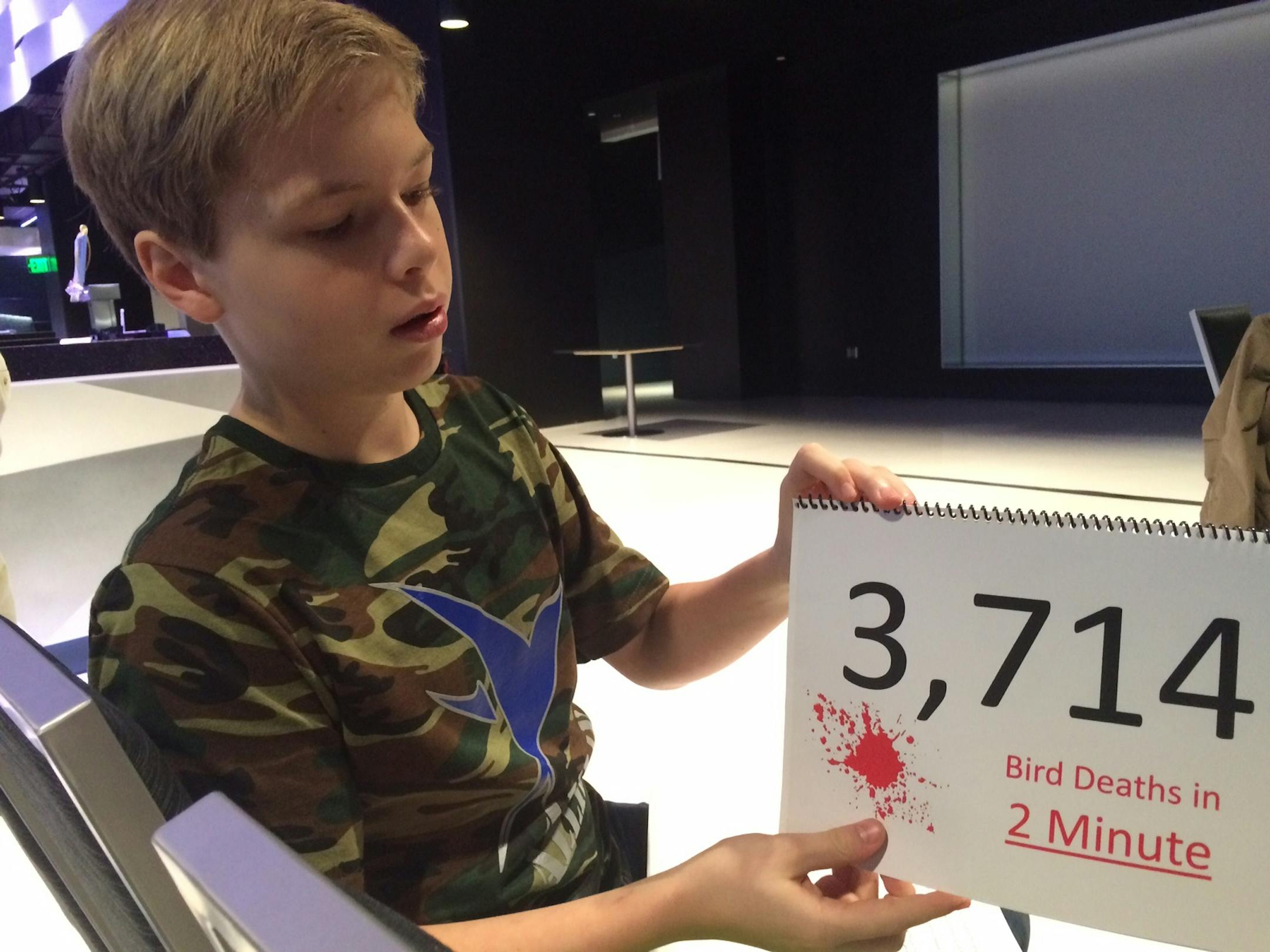 Sam Dodd and two other Twin Cities middle school students, propose placing ultraviolet-infused plastic film on U.S. Bank Stadiumís glass to prevent bird collisions and fatalities.