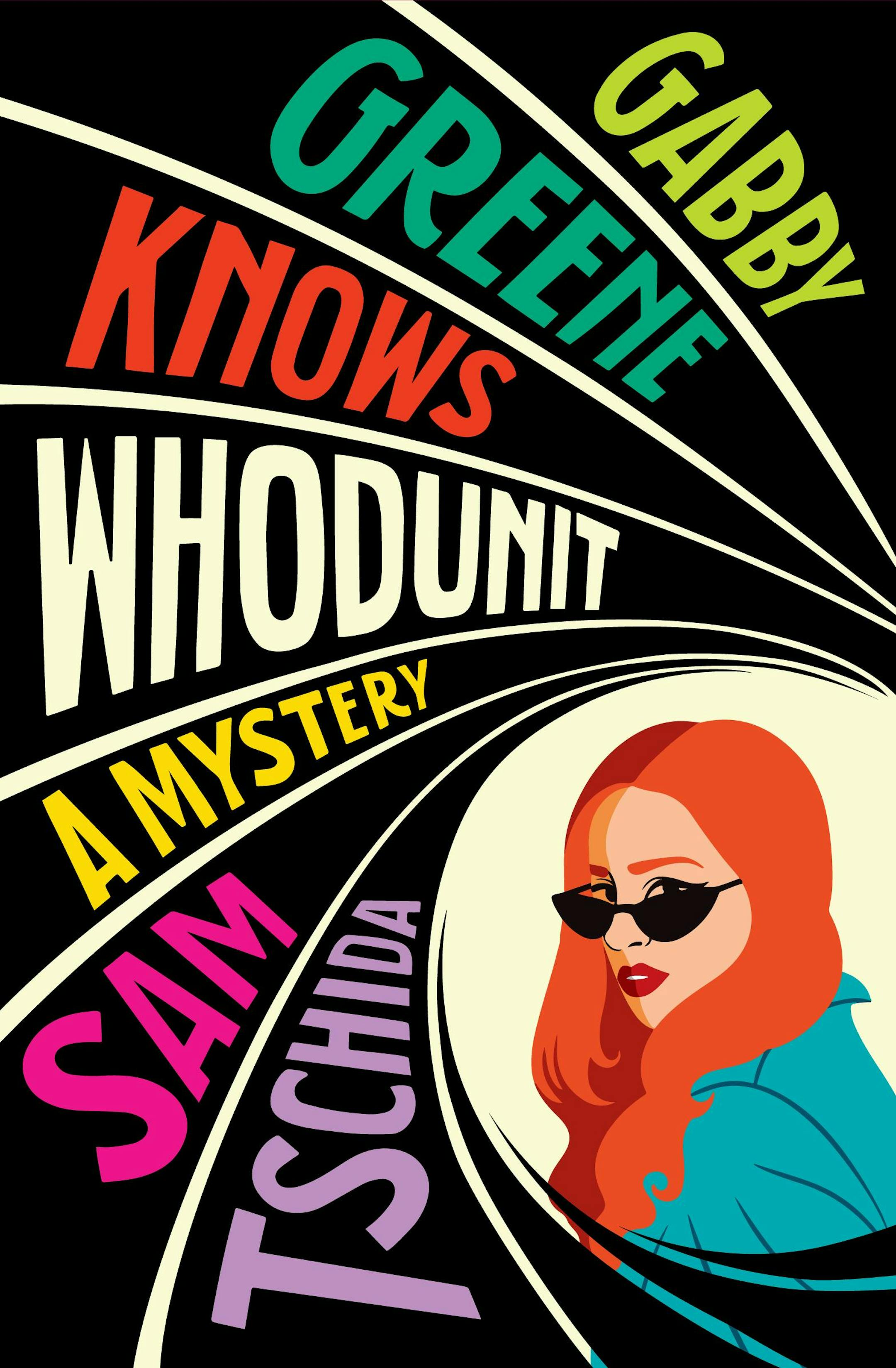 cover of Gabby Greene Knows Whodunit nods to James Bond movie credits, with an image that suggests the barrel of a gun and a drawing of a woman with red hair