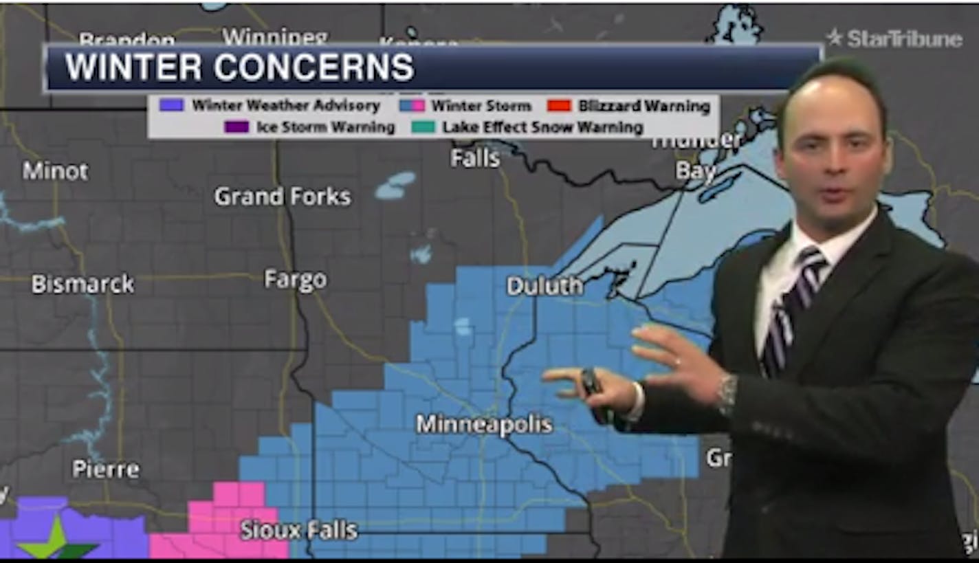 Maps show the Twin Cities, Faribault and Red Wing are in line for as much as 12 inches by the end of the storm Wednesday.