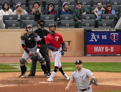 Minnesota Twins centerfielder Byron Buxton (25) hit a 3 run home on Chicago White Sox relief pitcher Liam Hendriks.