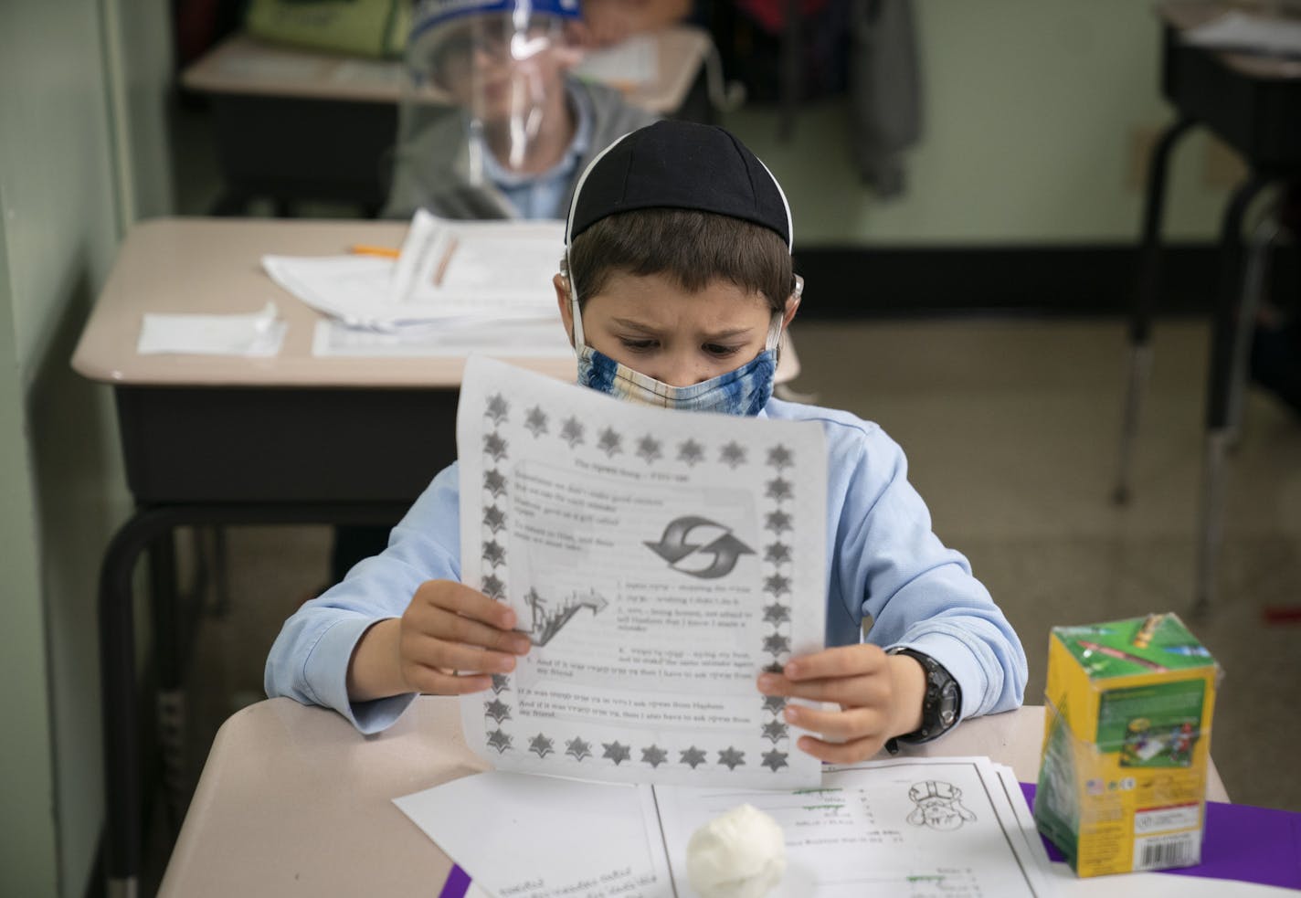 Second grade boys in teacher Hendel Prero's class sang along to Yom Kippur songs at Torah Academy in St. Louis Park, Minn., on Thursday, September 17, 2020. ] RENEE JONES SCHNEIDER renee.jones@startribune.com They didn't want me to use names