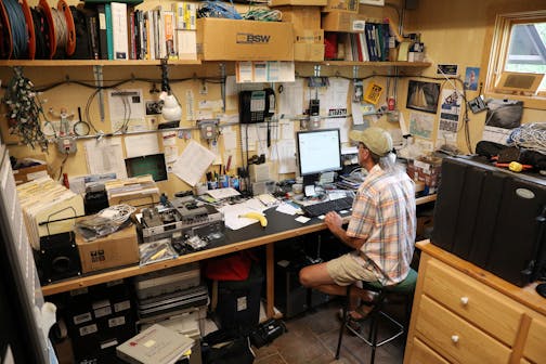 Staff and volunteers at WTIP North Shore Community Radio worked in the station's studio Thursday, July 12, 2018, in Grand Marais, Minn.