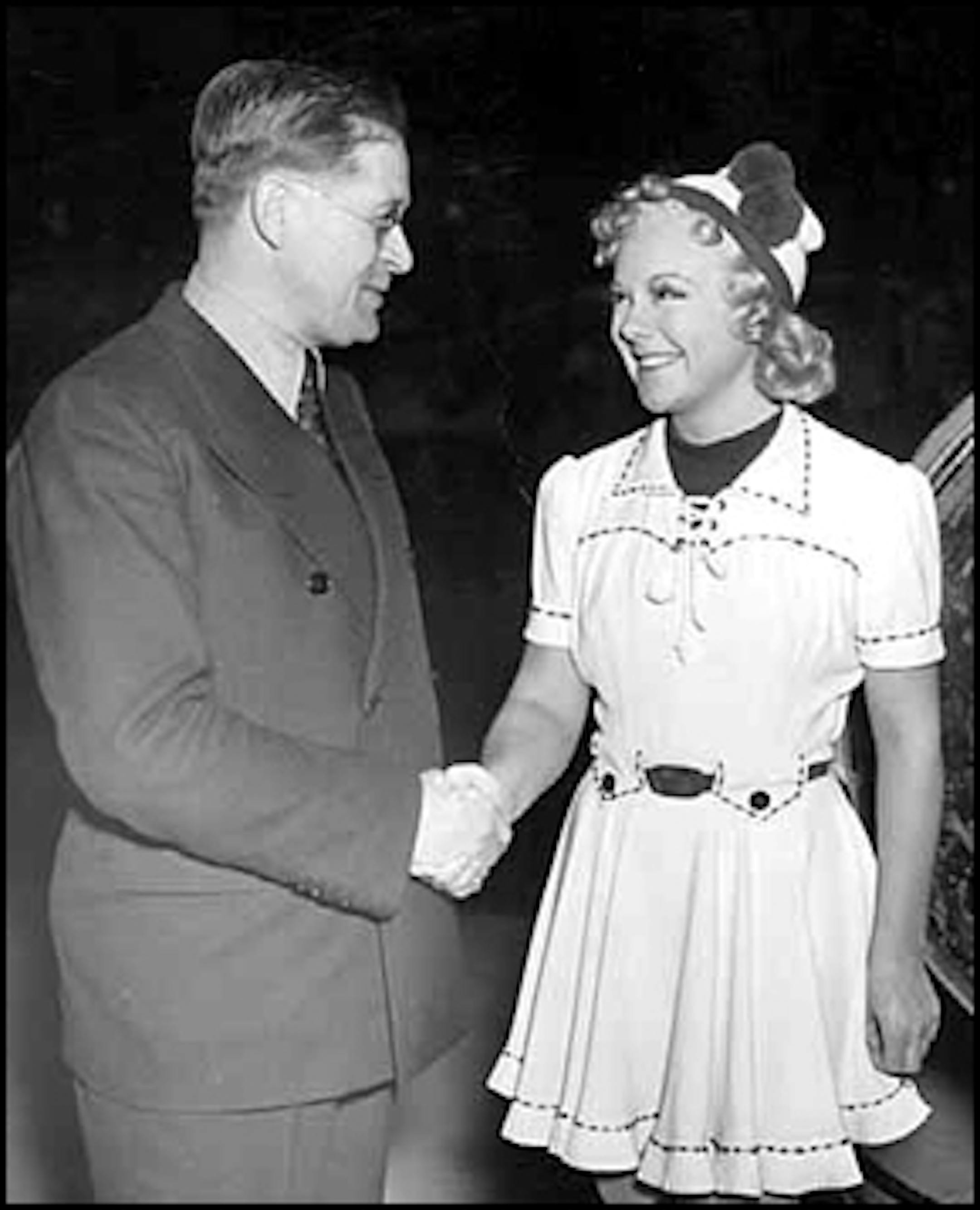 Minnesota Gov. Elmer Benson and Sonja Henie, 1937
