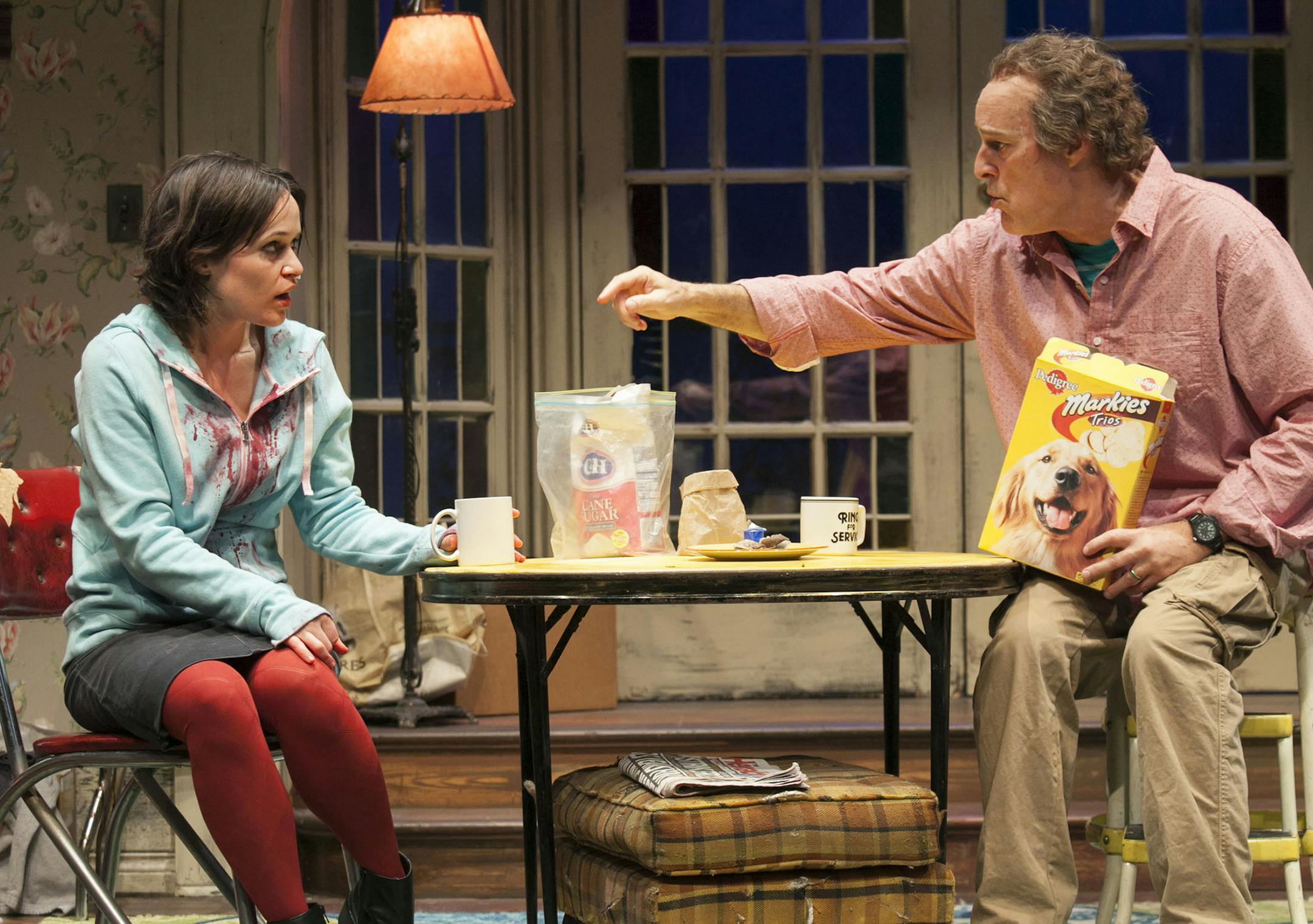 Sara Richardson as Aimee and Stephen Yoakam as Tommy in "The Night Alive" at the Jungle Theater. PHOTO CREDIT: Heidi Bohnenkamp
