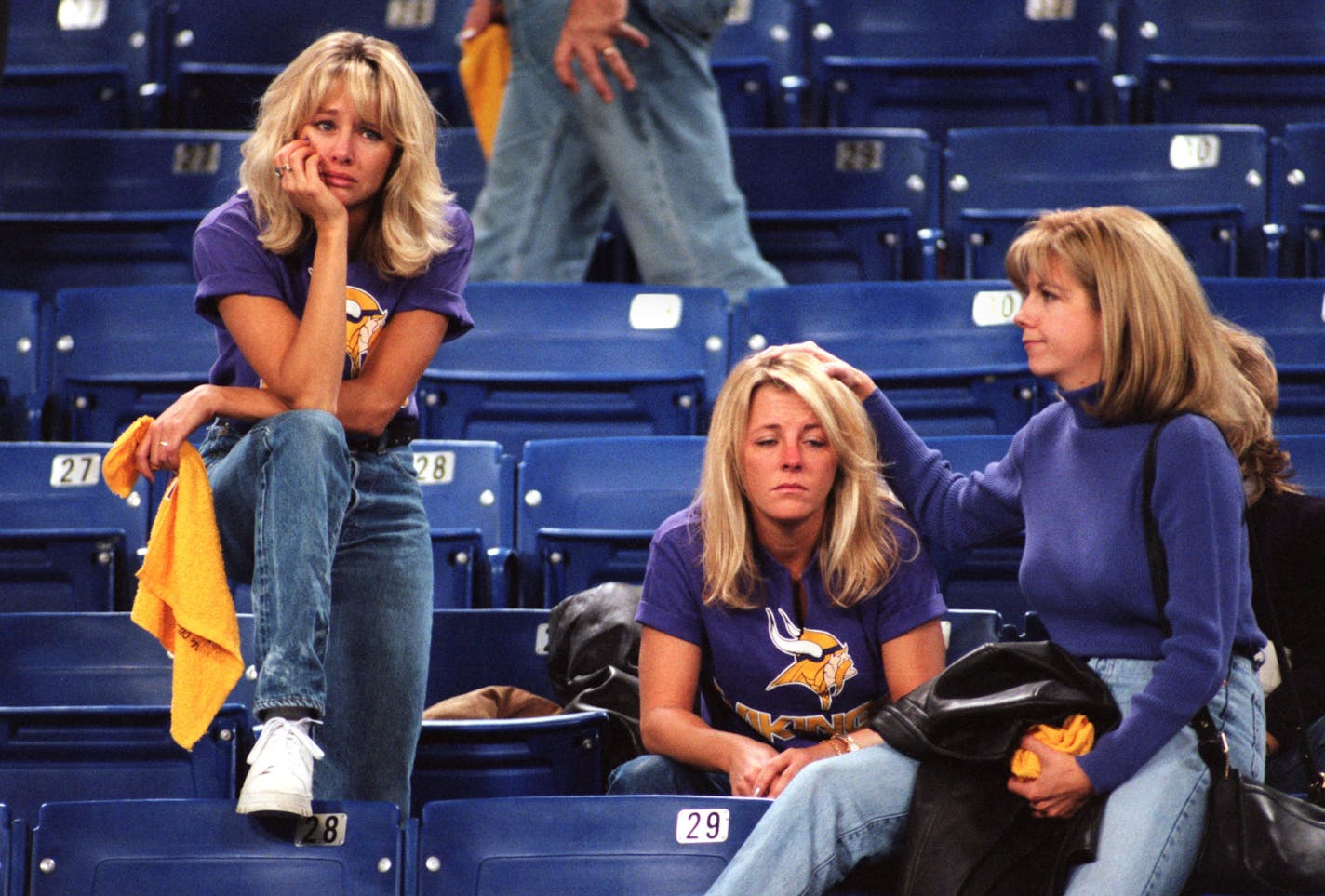 Vikings vs Atlanta for the NFC Championship at the Metrodome 1/17/99 -- Super Depressed! Di-hard Viking fans, Heidi Clapp, Kindra Egge and Melissa Morissette, all of the Twin Cities, were super disapointed after a shocking loss to the Atlanta Falcons. They were not season ticket holders, but attended every game.