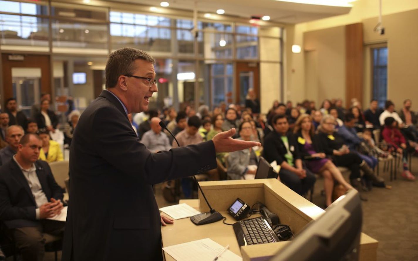 Eric Schnell, COO of Aeon, addressed the Richfield City Council and the public attending their meeting during the public comment portion of the city council meeting.