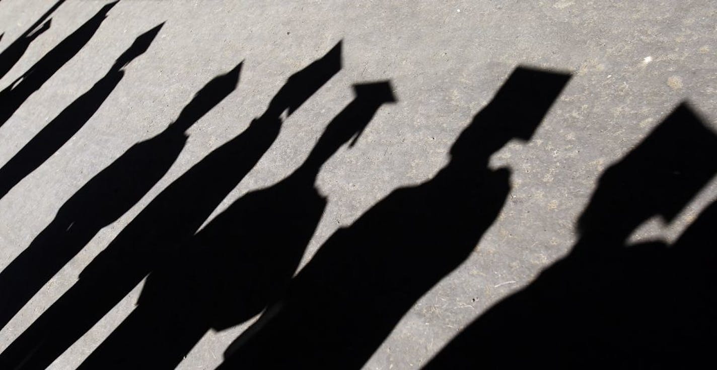 Graduates line up to enter The Shed at Tanglewood in Lenox, Ma. for the 2017 Berkshire Community College graduation ceremony on Friday, June 2, 2017.