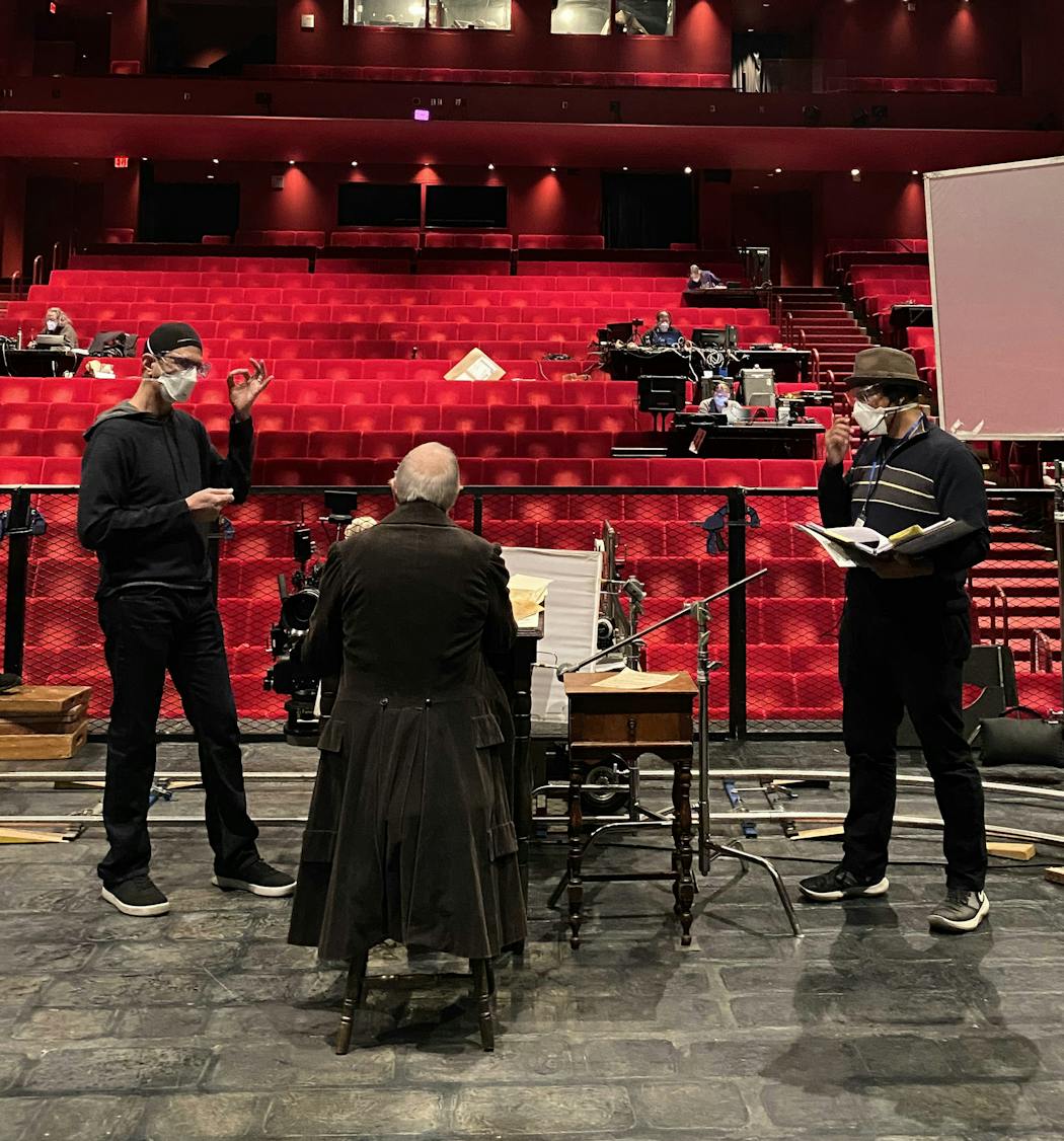 Filming “A Christmas Carol” for the Guthrie Theater’s 2020 production were Joseph Haj, Nathaniel Fuller, and E.G. Bailey.